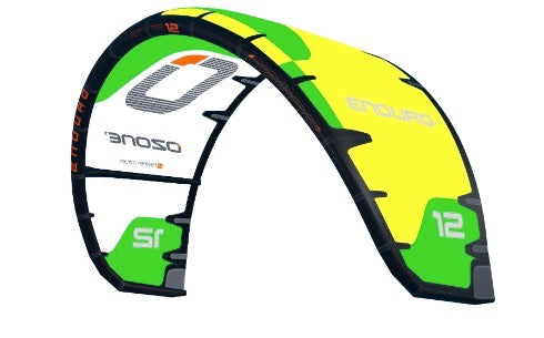 Green Hat Kiteboarding-Ozone Enduro V5 Kiteboarding Kite-12m YELLOW-Front Left Leading Edge View