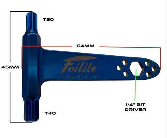 Green Hat Kiteboarding-Foilite Titanium Torx Hammer Multi Tool T30/T40-Close up View with Specs