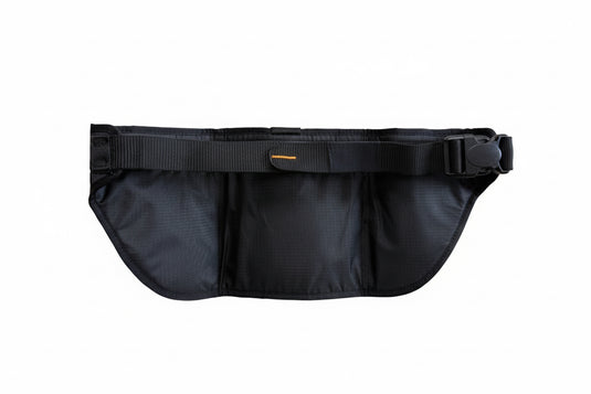 Black waist bag on a white background