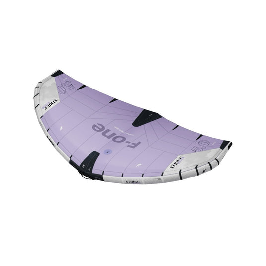Top View of a Lilac and white wing with F-One brand logo on a white background