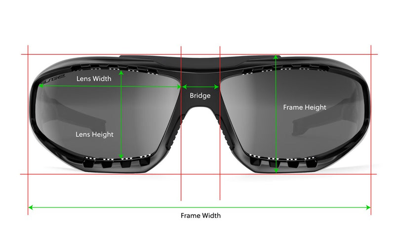 Load image into Gallery viewer, Measurement chart of a pair of sunglasses with labeled parts on a white background
