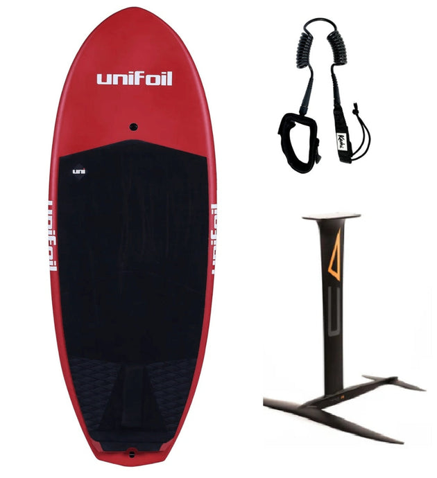 Green Hat Kiteboarding-Unifoil/Code/Kaohi Prone Foiling Package-Unifoil Disco Butter 27L with Kaohi leash and Code Foil on a white background