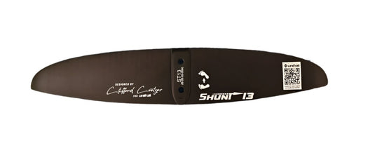 Green Hat Kiteboarding-Unifoil Shunt 13 Carbon Stabilizer-Top View of  Shunt  Stab on a White Background.