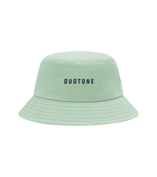 Light green bucket hat with 'Duotone' logo on a white background