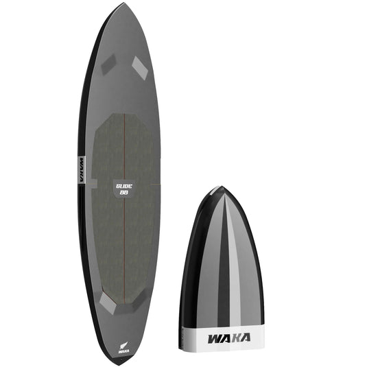 Two views of a Waka surfboard on a white background