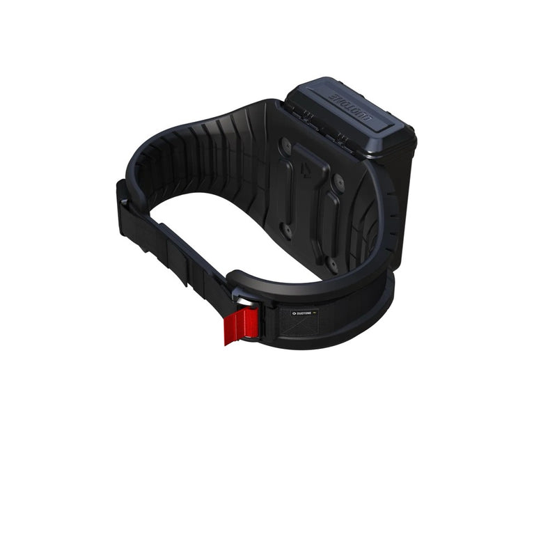 Load image into Gallery viewer, Black harness with a red safety release on a white background
