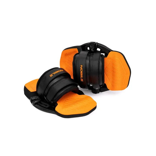 Green Hat Kiteboarding-Nobile IFS Nano Binding (Black/Orange)-2 Views of Binding on a White Background