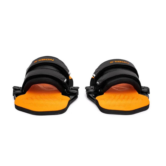 Green Hat Kiteboarding-Nobile IFS Nano Binding (Black/Orange)-Front View of Binding on a White Background