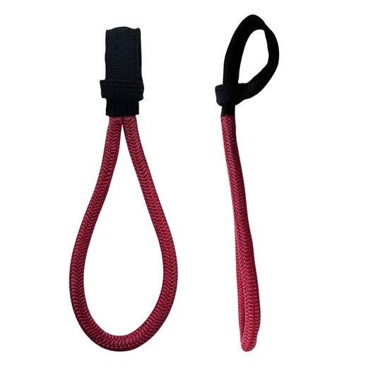 Red harness line with black on a white background