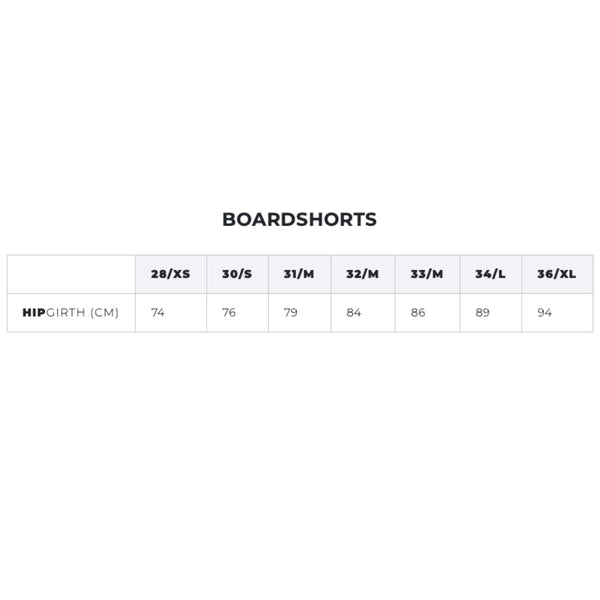 Manera Gambas Boardshorts Size Chart