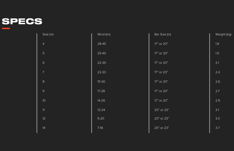 Load image into Gallery viewer, Slingshot Code V1 Kiteboarding Kite Size Chart
